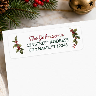 Holly Berry Christmas Family Name Return Address  
