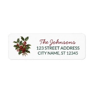 Holly Berry Christmas Family Name Return Address