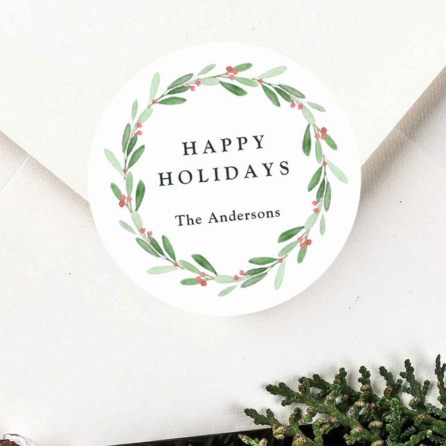 Holly Berry Christmas Holiday Photo Classic Round Sticker (Creator Uploaded)