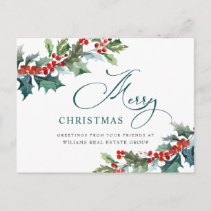 Holly Berry Christmas Mistletoe Corporate Greeting Postcard