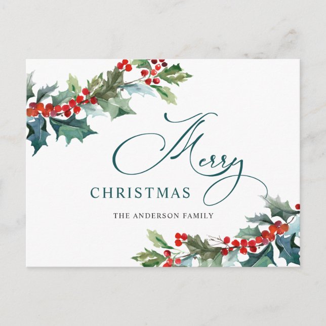 Holly Berry Christmas Mistletoe Holiday Greeting Postcard (Front)