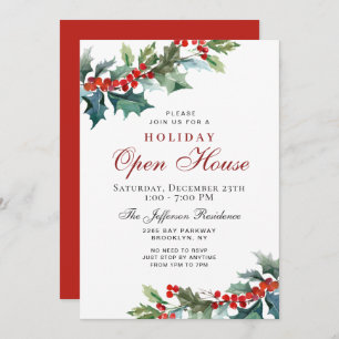 Holly Berry Christmas Mistletoe Holiday OPEN HOUSE Invitation