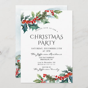 Holly Berry Christmas Mistletoe Holiday Party Invitation