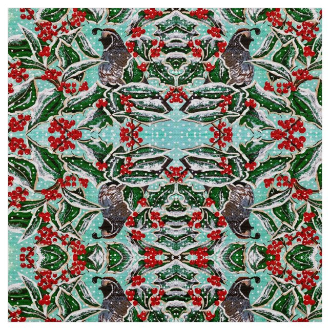 Holly Berry Christmas Quail Fabric (Swatch)
