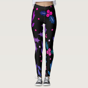 Holly Berry Christmas Seamless Pattern Leggings