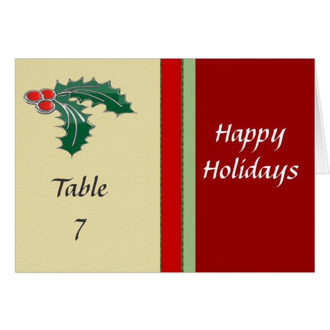 Holly Berry Christmas Table Number Cards (Front Horizontal)
