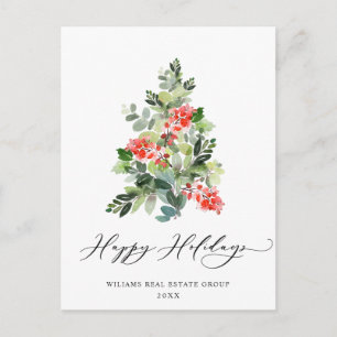 Holly Berry Christmas Tree Greeting Corporate Holiday Postcard