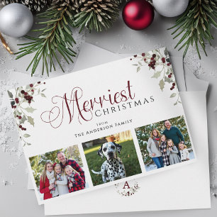 Holly Berry Collage Family Photo Christmas Holiday Card