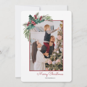 Holly Berry Corner Photo Holiday Card