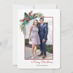 Holly Berry Corner Photo Holiday Card Customised