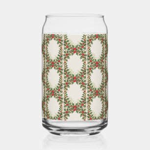 Holly Berry Decorative Christmas Border Can Glass