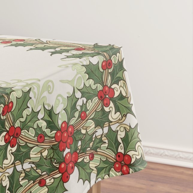 Holly Berry Decorative Christmas Border  Tablecloth (In Situ)