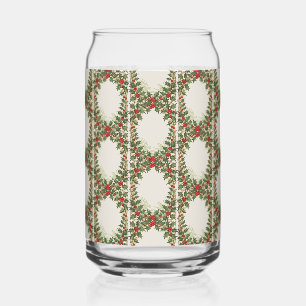 Holly-Berry Decorative Christmas-Holiday Can Glass