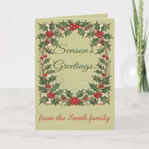 Holly-Berry Decorative Christmas-Holiday Greetings Holiday Card