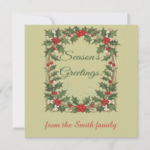 Holly-Berry Decorative Christmas-Holiday Greetings Holiday Card