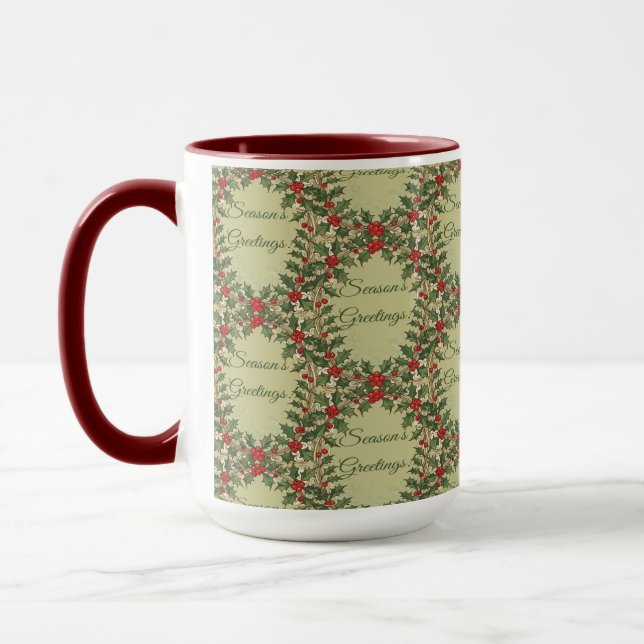 Holly Berry Decorative Season's Greetings Mug (Left)
