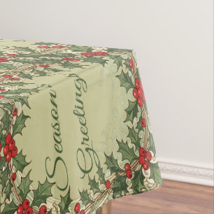 Holly Berry Decorative Season's Greetings Tablecloth