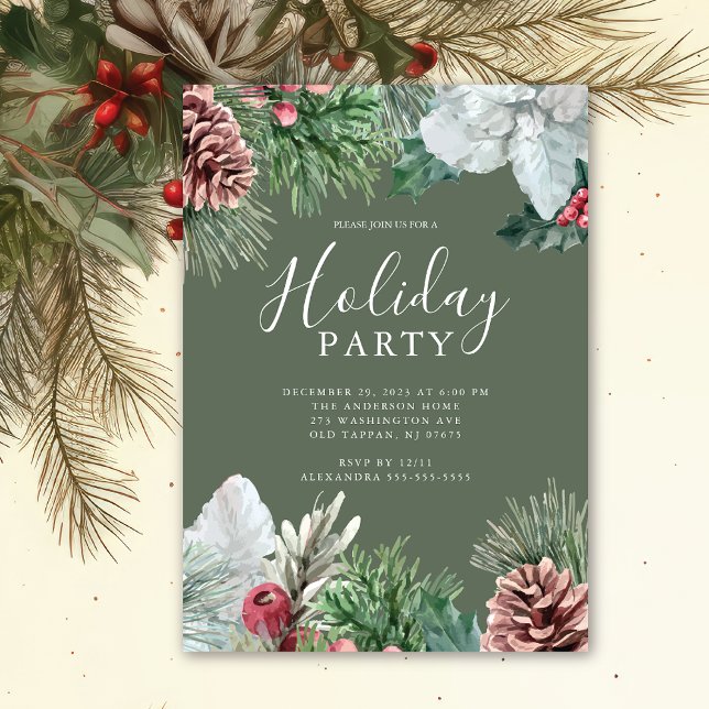 Holly Berry Evergreen Holiday Party Invitation (Creator Uploaded)
