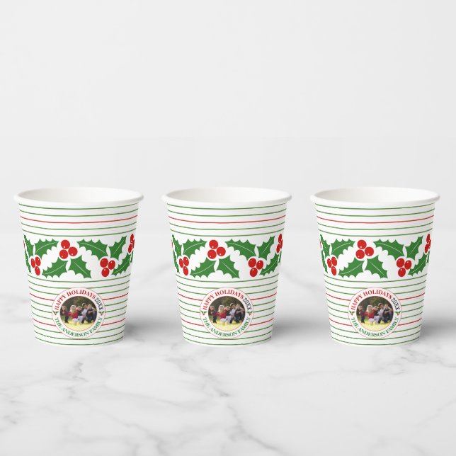 Holly berry garland red, green stripes Christmas Paper Cups (Multi)