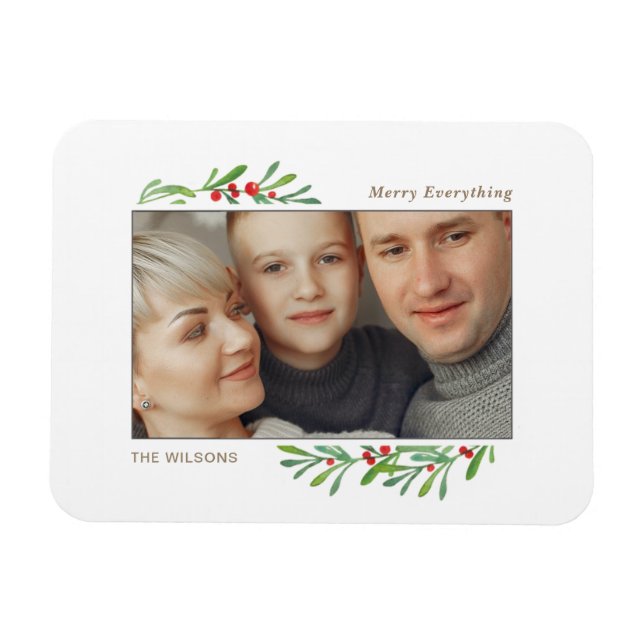Holly Berry Gold Botanical Photo Holiday Magnet (Horizontal)