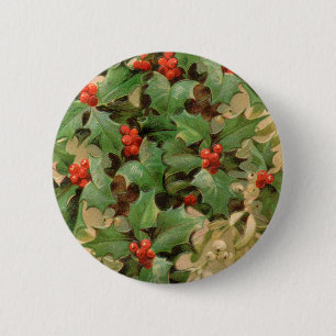 Holly Berry Greenery Christmas Holiday Vintage 6 Cm Round Badge