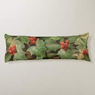 Holly Berry Greenery Christmas Holiday Vintage Body Cushion