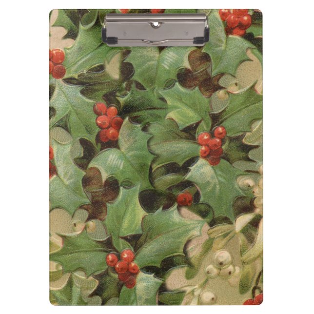 Holly Berry Greenery Christmas Holiday Vintage Clipboard (Front)