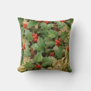 Holly Berry Greenery Christmas Holiday Vintage Cushion
