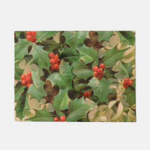 Holly Berry Greenery Christmas Holiday Vintage Doormat