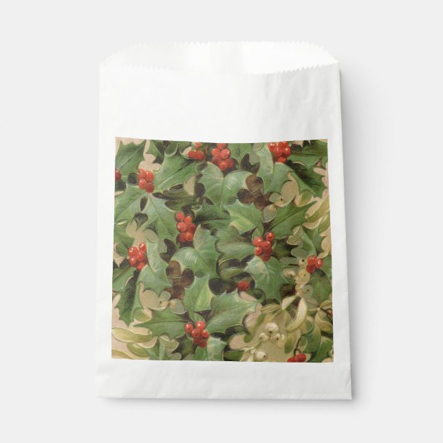 Holly Berry Greenery Christmas Holiday Vintage Favour Bags (Front)