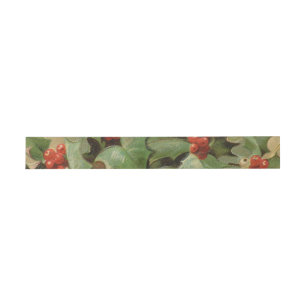 Holly Berry Greenery Christmas Holiday Vintage Invitation Belly Band