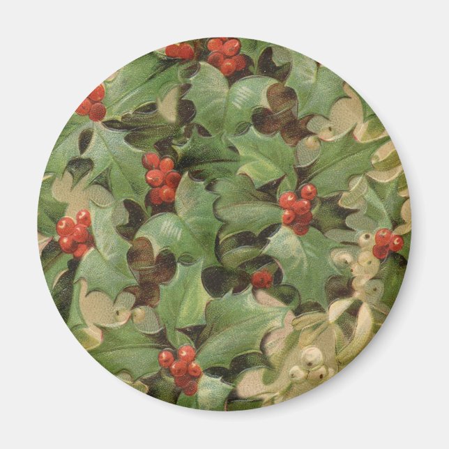 Holly Berry Greenery Christmas Holiday Vintage Magnet (Front)