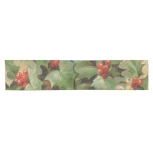 Holly Berry Greenery Christmas Holiday Vintage Short Table Runner