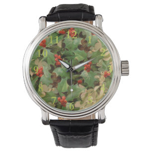 Holly Berry Greenery Christmas Holiday Vintage Watch