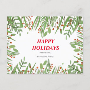 Holly Berry Greenery Holiday Postcard