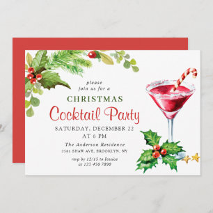 Holly Berry Holiday Christmas Cocktail Party Invit Invitation