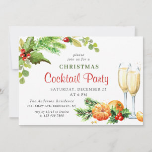 Holly Berry Holiday Christmas Cocktail Party Invitation