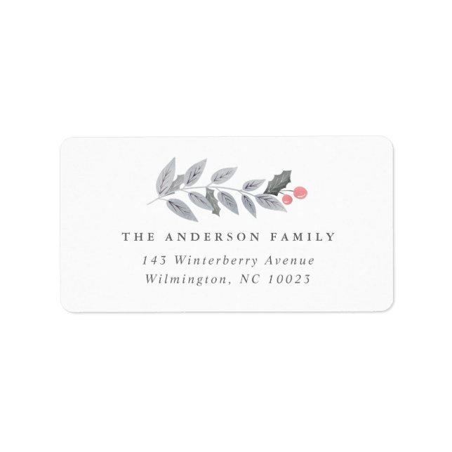 Holly Berry Leaf Branch Garland Holiday Christmas Label (Front)