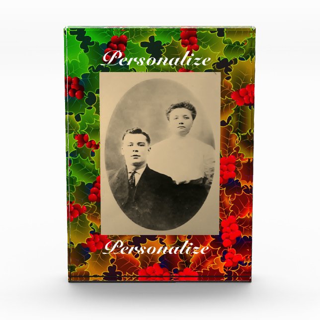 Holly berry leaves glowing winter red green photo block (Front)