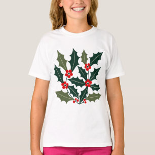 Holly Berry Leaves Mid Century Modern Style T-Shirt