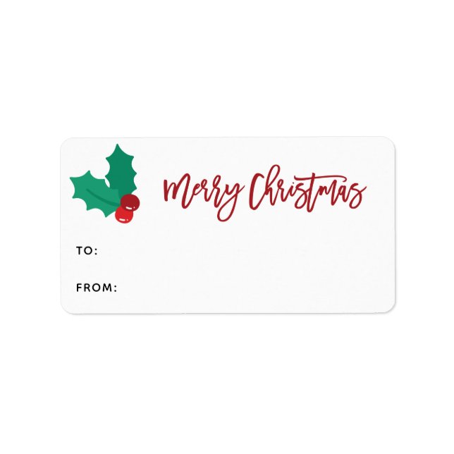 Holly Berry Merry Christmas Script Gift Label (Front)