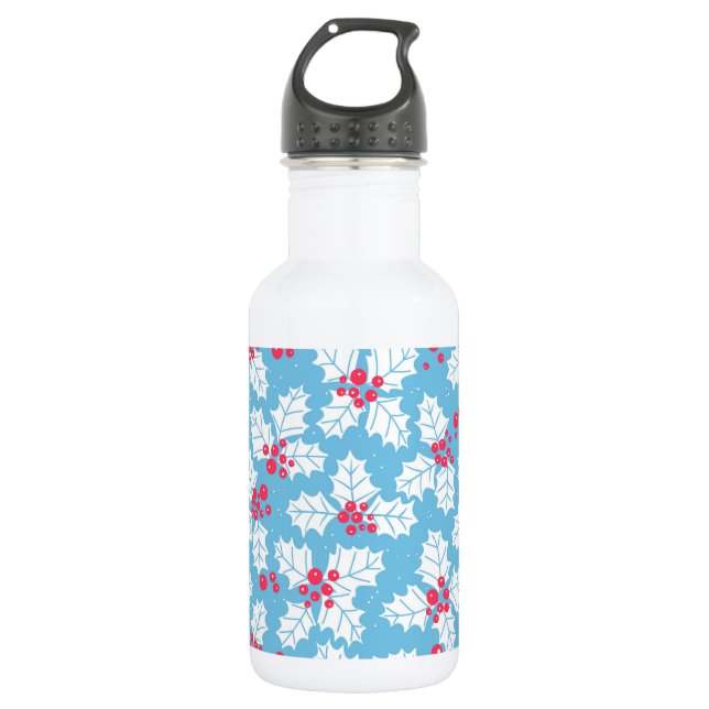 Holly berry on blue 532 ml water bottle (Front)