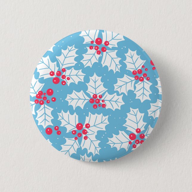 Holly berry on blue 6 cm round badge (Front)