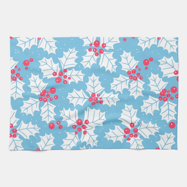 Holly berry on blue tea towel (Horizontal)