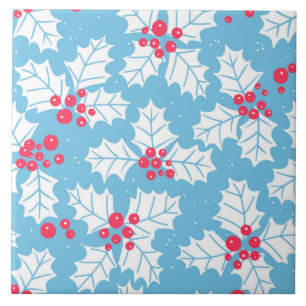 Holly berry on blue tile