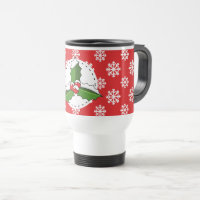 Holly Berry on Red White Snowflakes Pattern