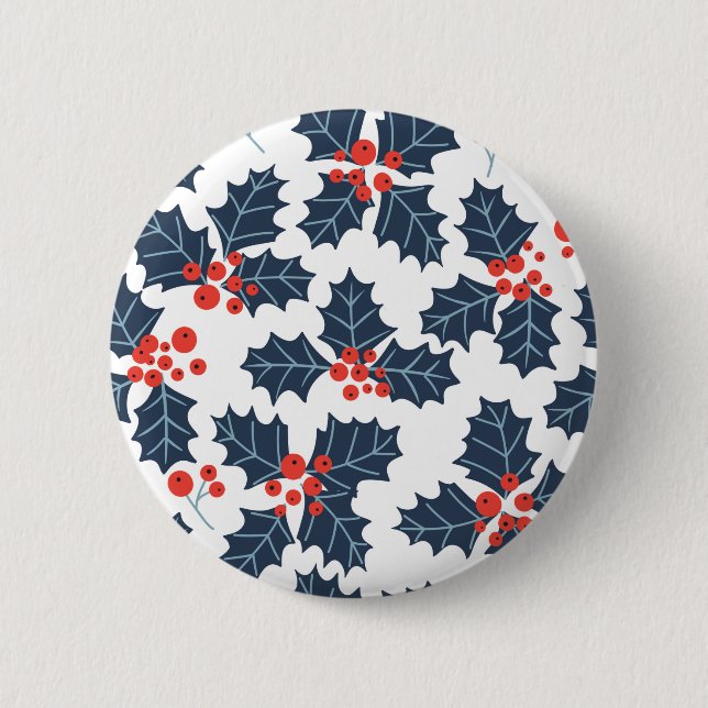 Holly berry on white 6 cm round badge (Front)
