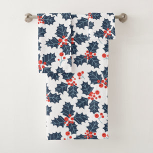 Holly berry on white bath towel set