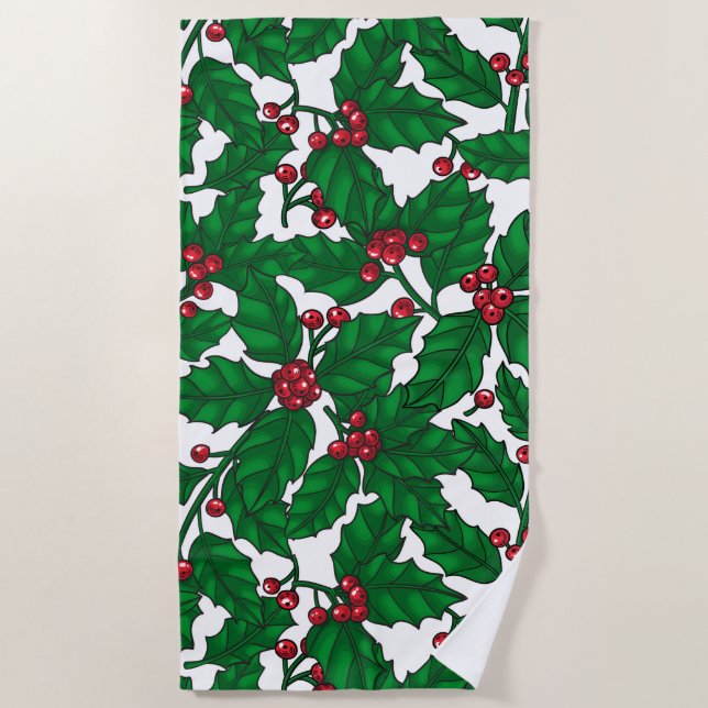 Holly berry on white beach towel (Front)
