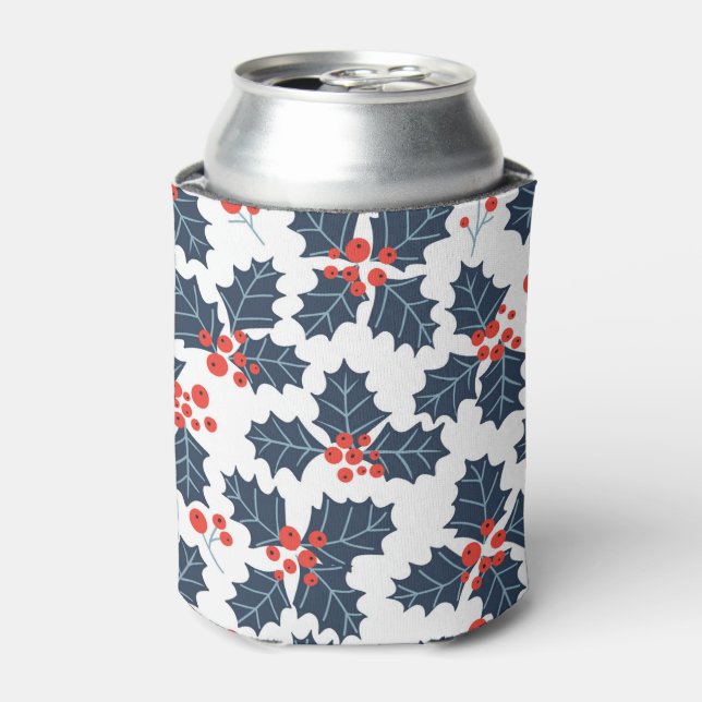 Holly berry on white can cooler (Can Front)